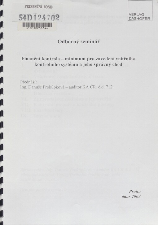 Finanční kontrola - minimum pro zavedení vnitřního kontrolního systému a jeho správný chod