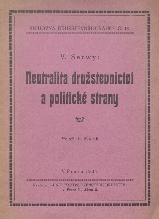 Neutralita družstevnictví a politické strany