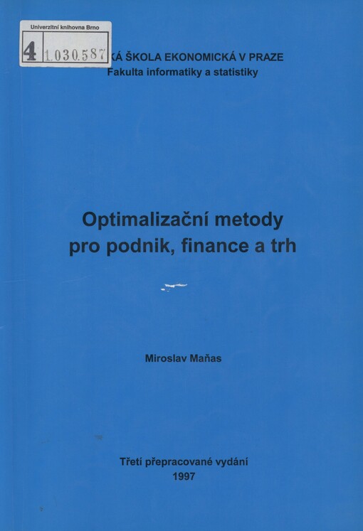 Optimalizační metody pro podnik, finance a trh