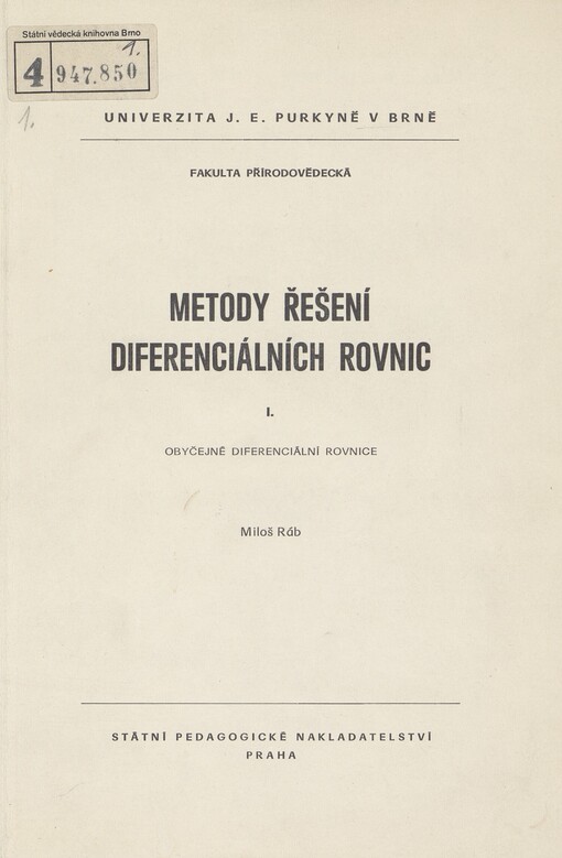 Metody řešení diferenciálních rovnic. [Sv.] 1. Obyčejné diferenciální rovnice
