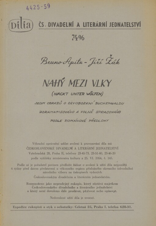 Nahý mezi vlky =: (Nackt unter Wölfen) : sedm obrazů o osvobození Buchenwaldu : zdramatisováno a volně zpracováno podle románové předlohy