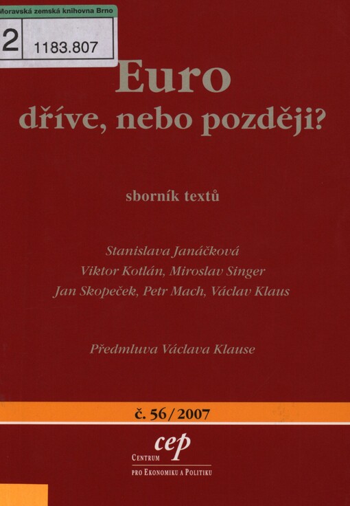 Euro dříve, nebo později?: sborník textů