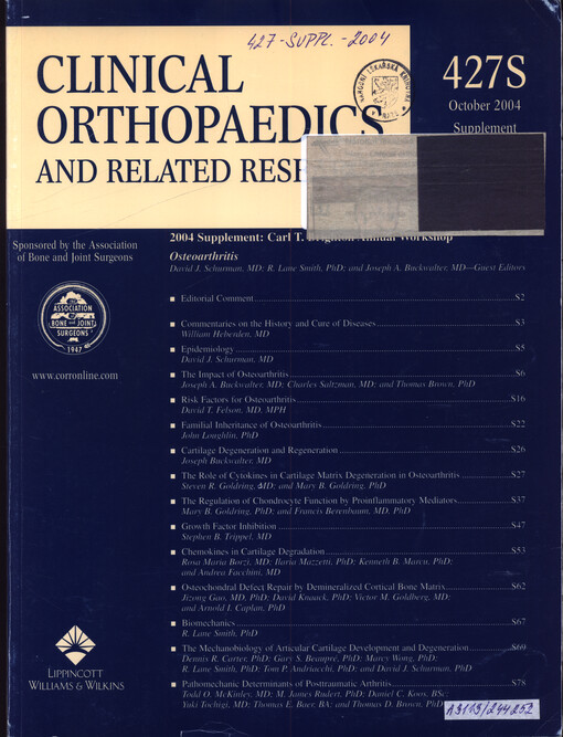 2004 supplement : Carl T. Brighton annual workshop : osteoarthritis