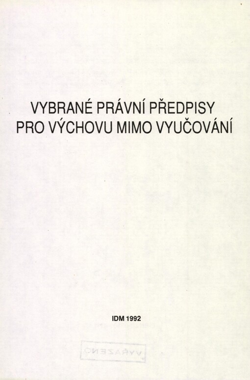Vybrané právní předpisy pro výchovu mimo vyučování