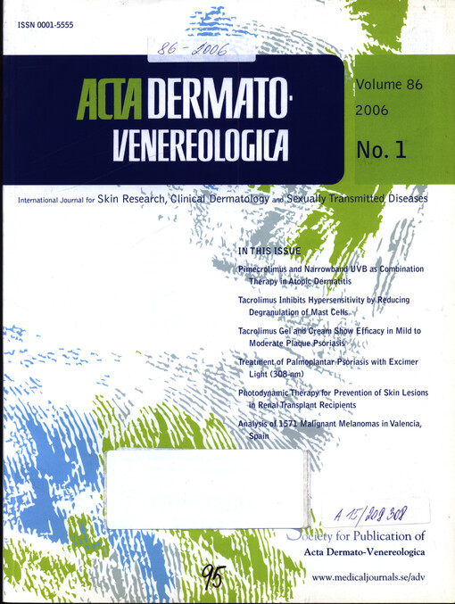 Acta dermato-venereologica : an international journal for skin research, clinical dermatology and sexually transmitted diseases