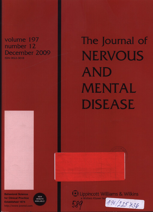 The journal of nervous and mental disease : an educational journal of neuropsychiatry