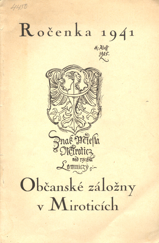 Ročenka 1941 Občanské záložny v Miroticích