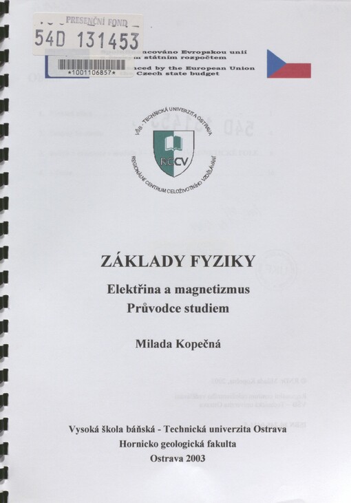 Základy fyziky: elektřina a magnetizmus : průvodce studiem