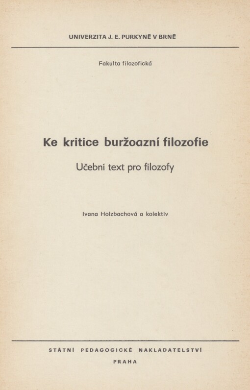 Ke kritice buržoazní filozofie: učební text pro filozofy