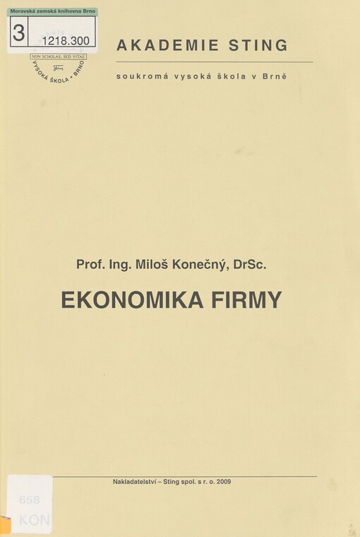 Ekonomika firmy: studijní opora pro distanční studium
