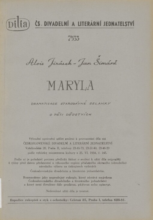 Maryla: dramatizace starodávné selanky o pěti dějstvích