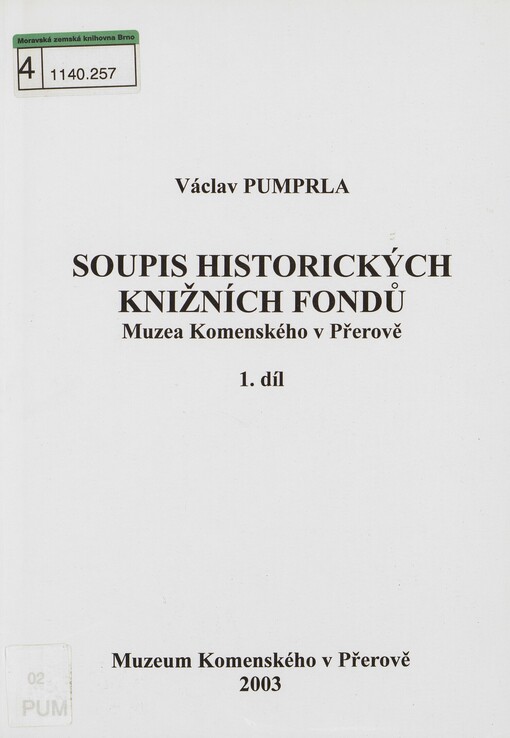 Soupis historických knižních fondů Muzea Komenského v Přerově