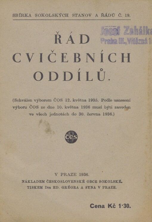 Řád cvičebních oddílů: (schválen výborem ČOS 12. května 1935)