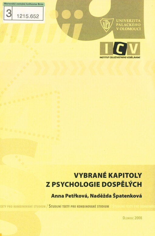 Vybrané kapitoly z psychologie dospělých: studijní texty pro distanční studium