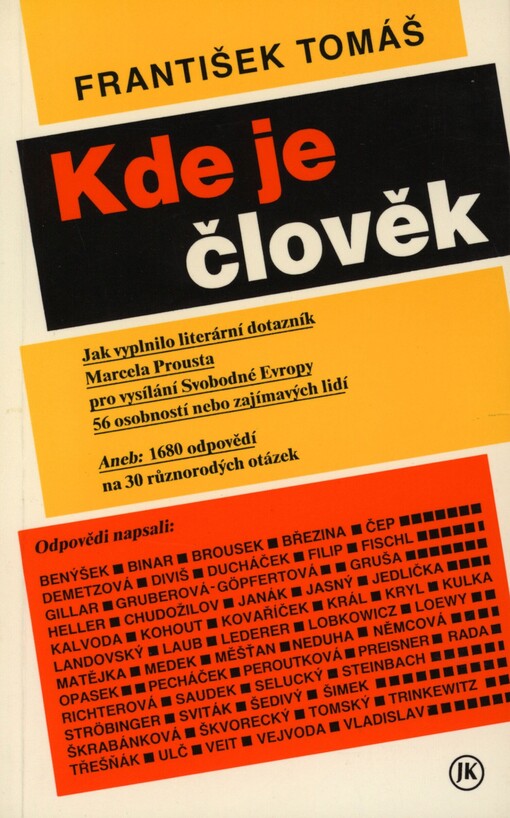 Kde je člověk: jak vyplnilo literární dotazník Marcela Prousta pro vysílání Svobodné Evropy 56 osobností nebo zajímavých lidí aneb 1680 odpovědí na 30 různorodých otázek