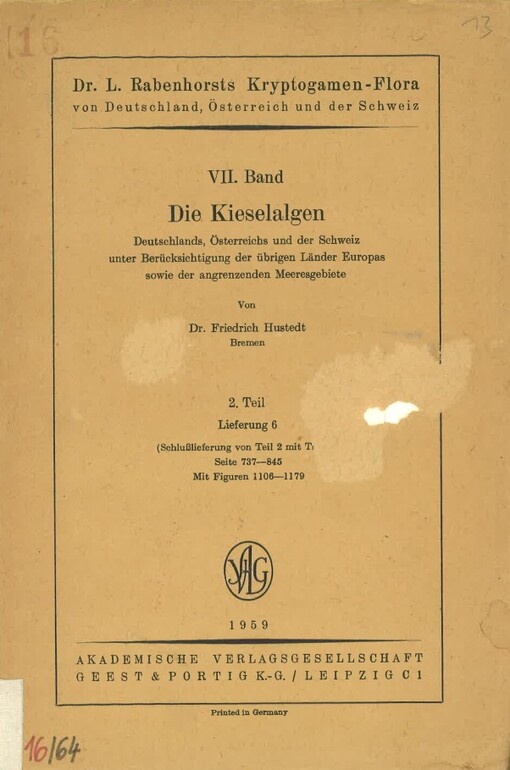 Die Kieselalgen : Deutschlands, Österreichs und der Schweiz unter Berücksichtigung der übrigen Länder Europas sowie der angrenzenden Meeresgebiete. 2. Teil, Lieferung 6