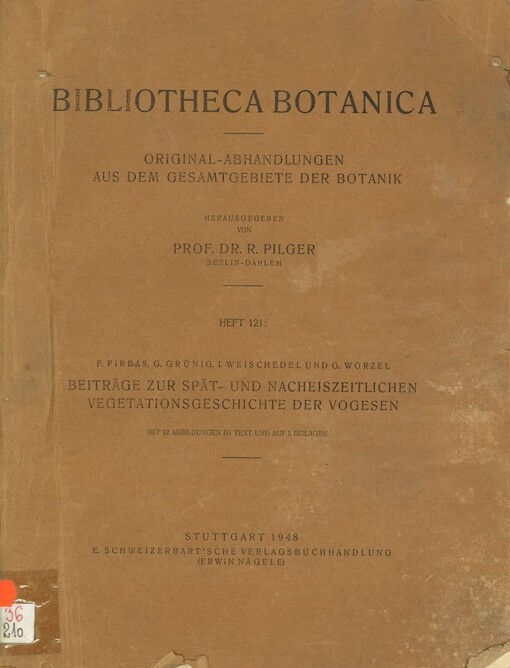 Beiträge zur spät- und nacheiszeitlichen Vegetationsgeschichte der Vogesen