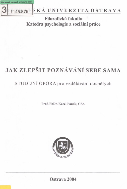 Jak zlepšit poznávání sebe sama: studijní opora pro vzdělávání dospělých
