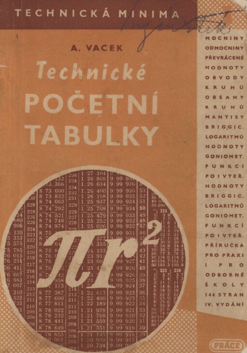 Technické početní tabulky: Příručka pro praxi i pro odb. školy