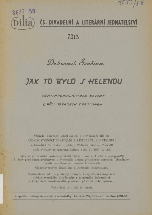 Jak to bylo s Helenou: protiimperialistická satira o pěti obrazech s prologem