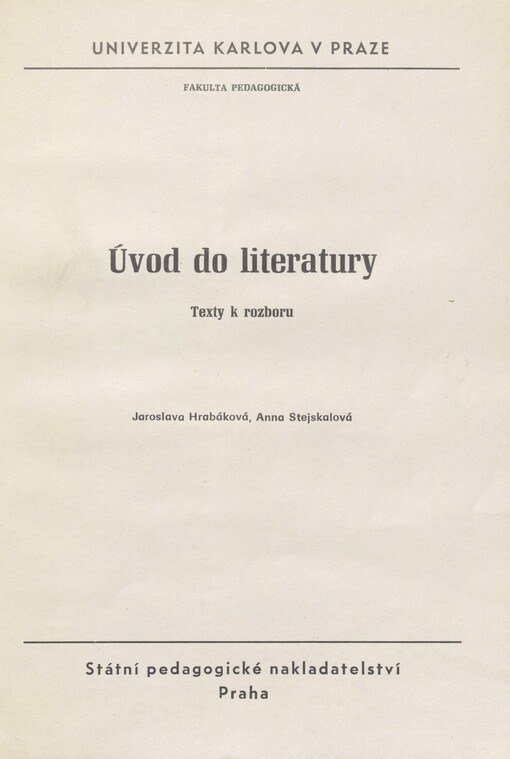 Úvod do literatury: texty k rozboru