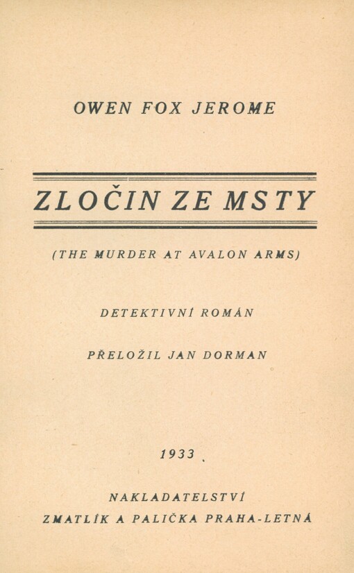 Zločin ze msty: detektivní román = The murder at Avalon arms