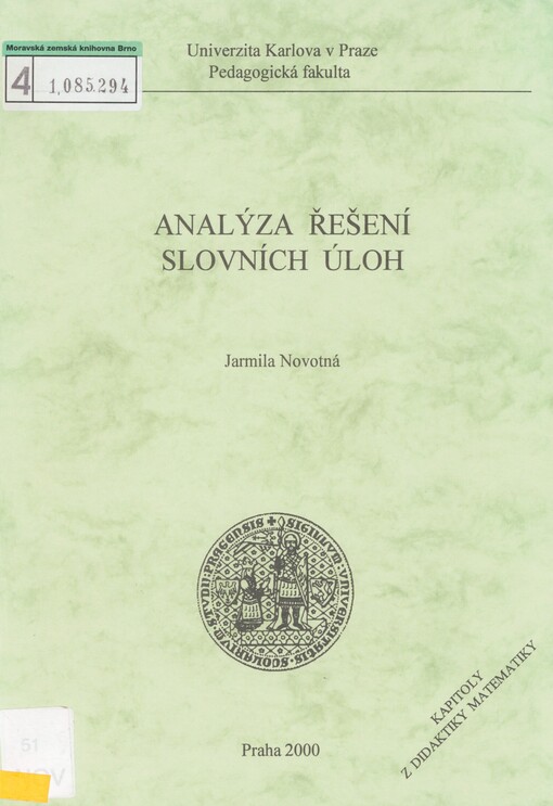 Analýza řešení slovních úloh: [kapitoly z didaktiky matematiky]