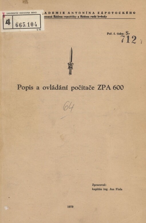 Popis a ovládání počítače ZPA 600