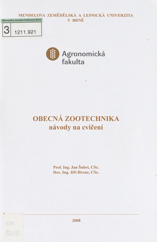 Obecná zootechnika: návody na cvičení