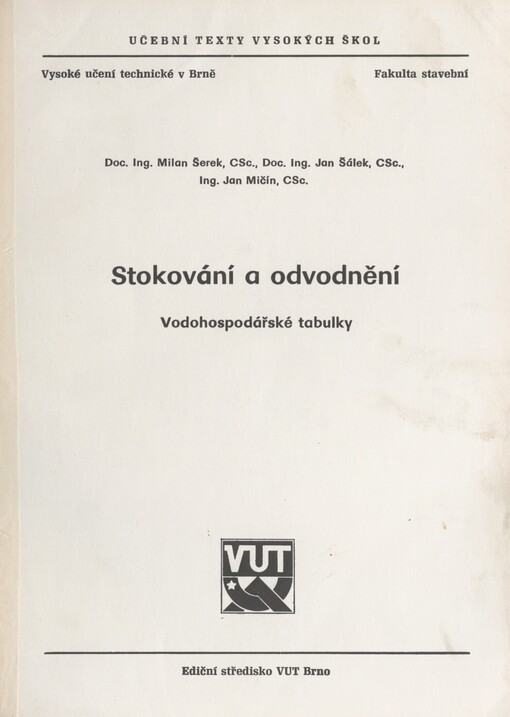 Stokování a odvodnění: vodohospodářské tabulky
