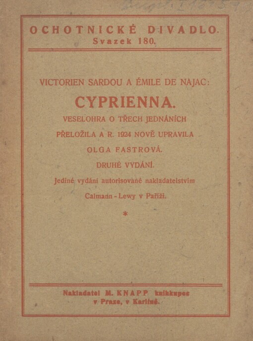 Cyprienna: veselohra o 3 jednáních
