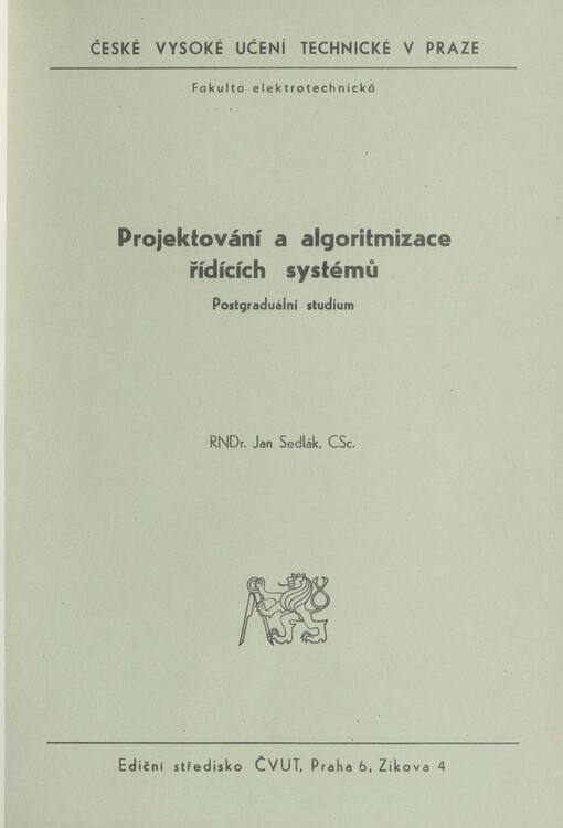 Projektování a algoritmizace řídících systémů: postgraduální studium