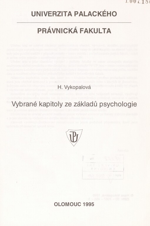 Vybrané kapitoly ze základů psychologie