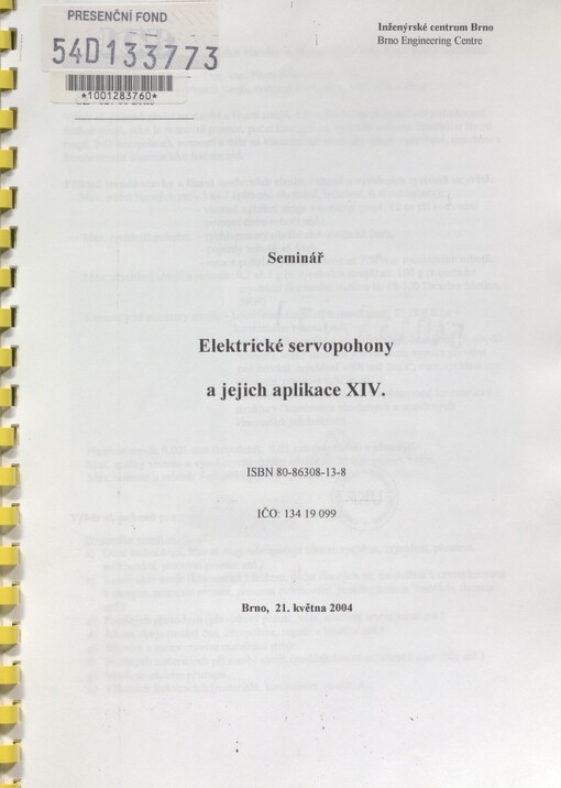 Elektrické servopohony a jejich aplikace XIV: Brno, 21. května 2004 : seminář