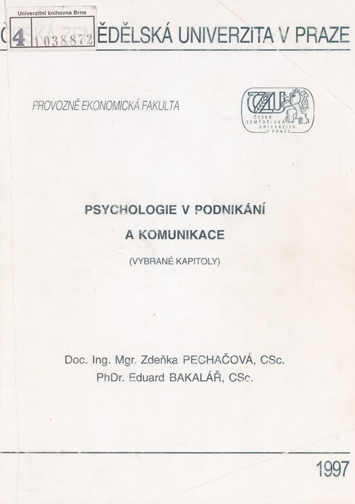 Psychologie v podnikání a komunikace: (vybrané kapitoly)