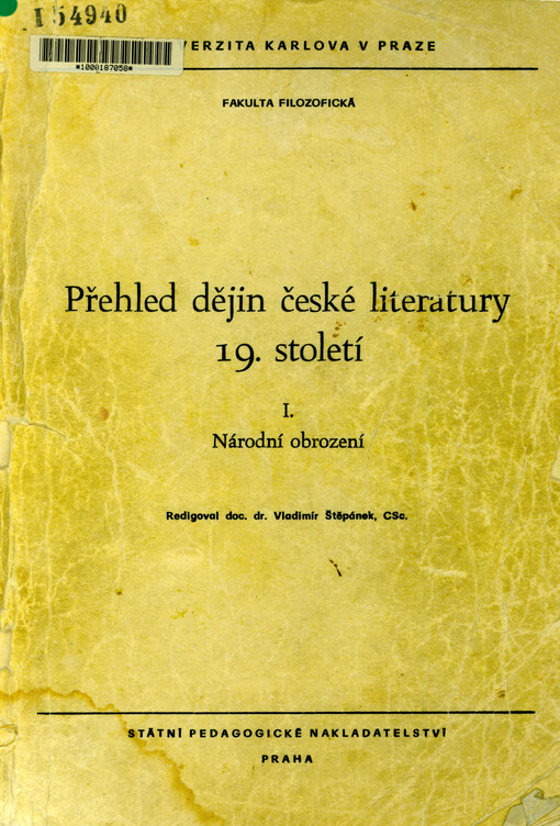 Přehled dějin české literatury 19. století. I, Národní obrození