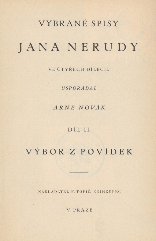 Vybrané spisy Jana Nerudy ve čtyřech dílech. Díl 2. Výbor z povídek
