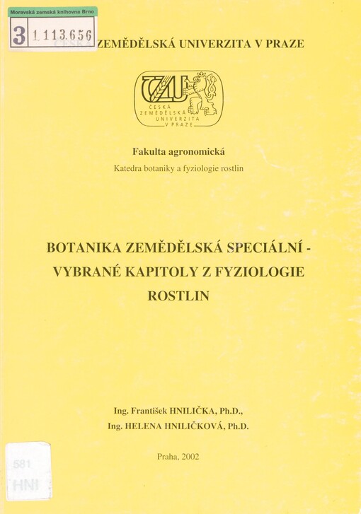 Botanika zemědělská speciální - vybrané kapitoly z fyziologie rostlin