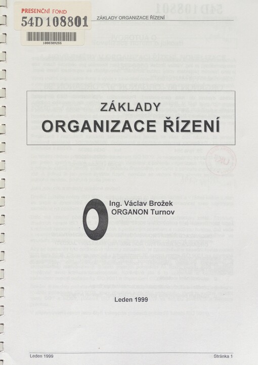 Základy organizace řízení: [sborník přednášek