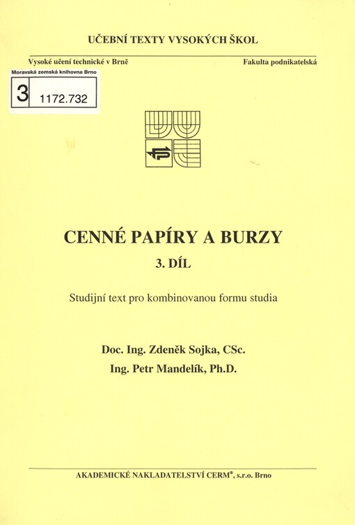Cenné papíry a burzy: studijní text pro kombinovanou formu studia
