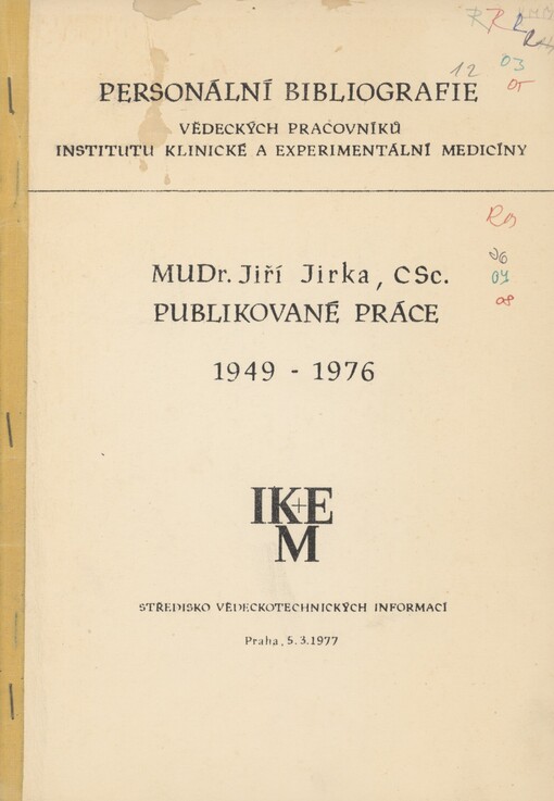 MUDr.Jiří Jirka, CSc. publikované práce 1949-1976