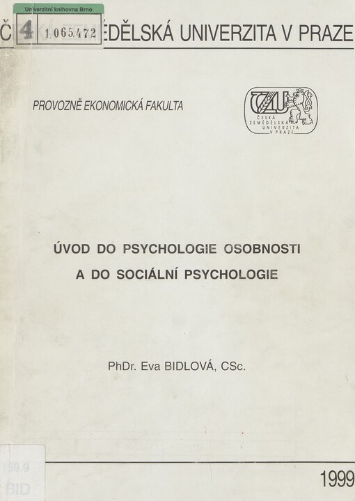 Úvod do psychologie osobnosti a do sociální psychologie