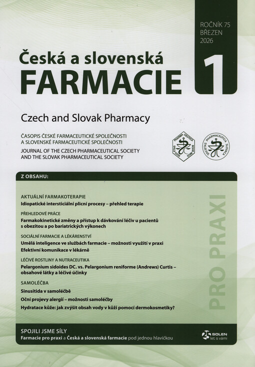 Česká a slovenská farmacie = Czech and Slovak pharmacy : časopis České farmaceutické společnosti a Slovenské farmaceutické společnosti