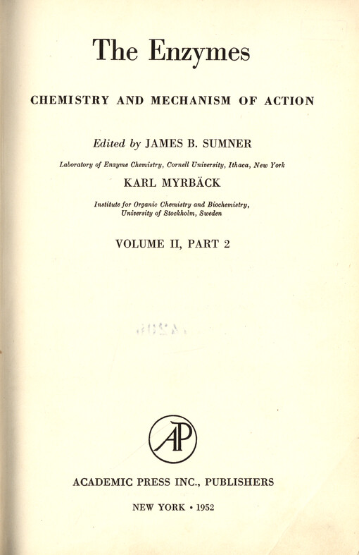 The Enzymes : Chemistry and mechanism of action. Volume 2, Part 2