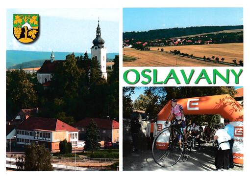 Oslavany : kostel sv. Mikuláše a budova městského úřadu, místní část Padochov, slavnostní otevření cyklostezky