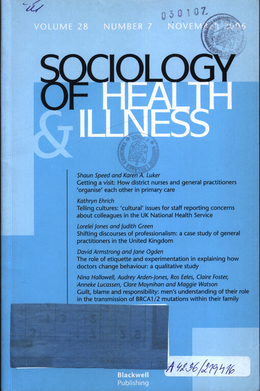 Sociology of health & illness : a journal of medical sociology
