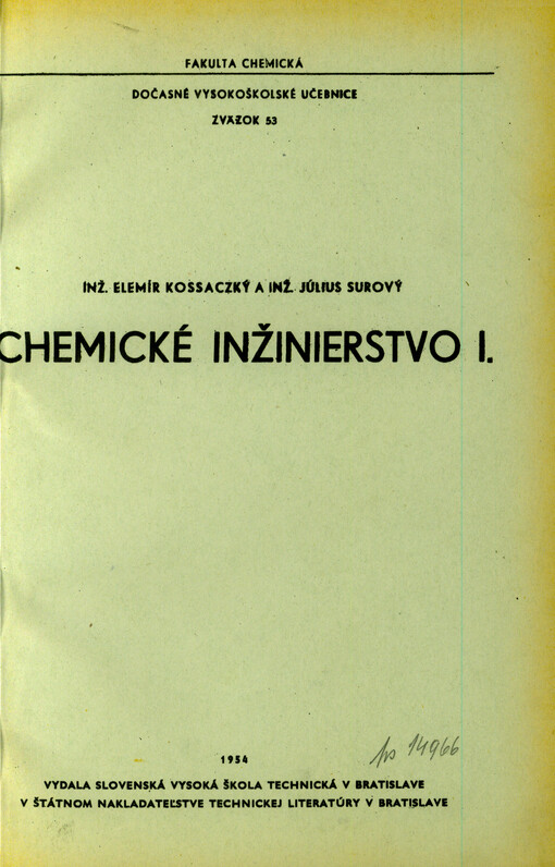 Chemické inžinierstvo I.