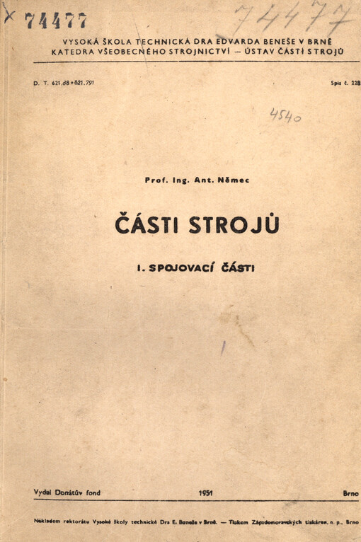 Části strojů. I., Spojovací části