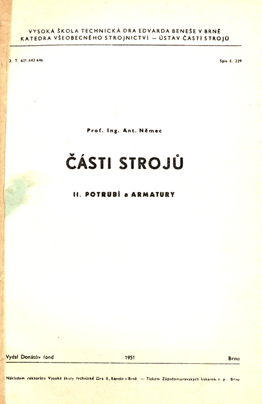 Části strojů. II., Potrubí a armatury