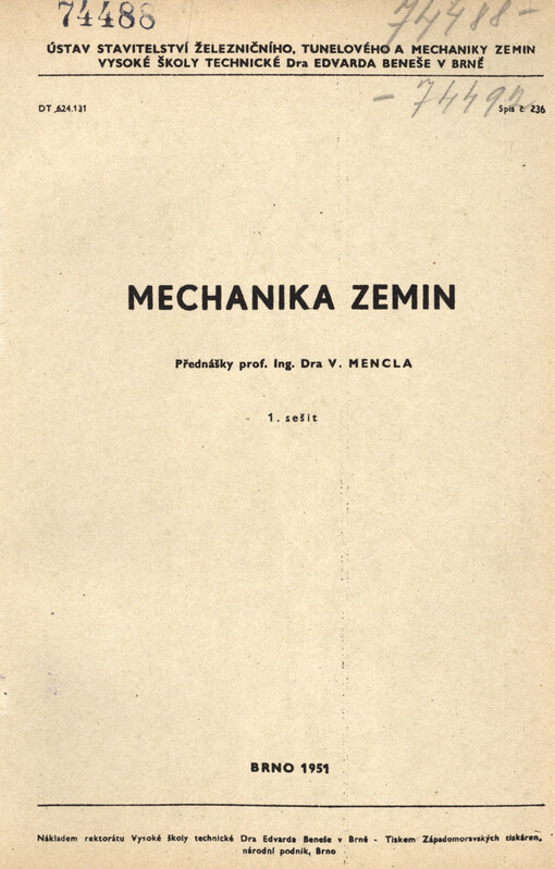 Mechanika zemin : přednášky. 1. seš.